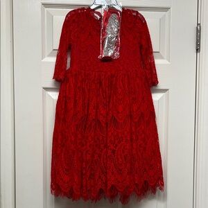 Elegant Red Lace Kids Formal Dress